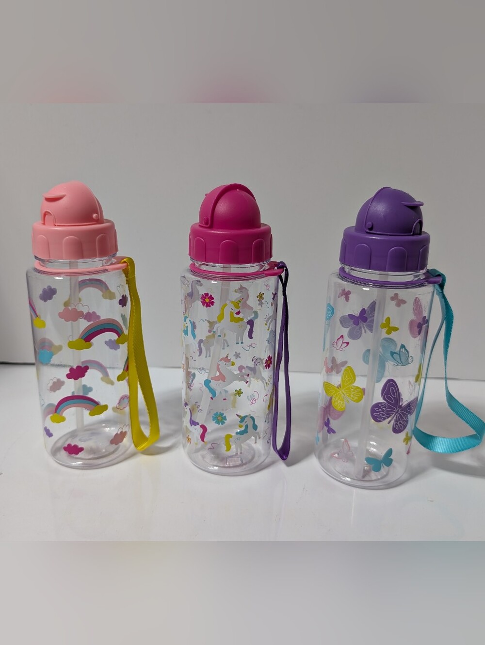 Kids Pink, Magenta & Purple Unicorn, Rainbow & Butterfly Water Bottles - Brand